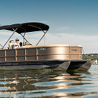 Boat and sunset on the lake thumbnail